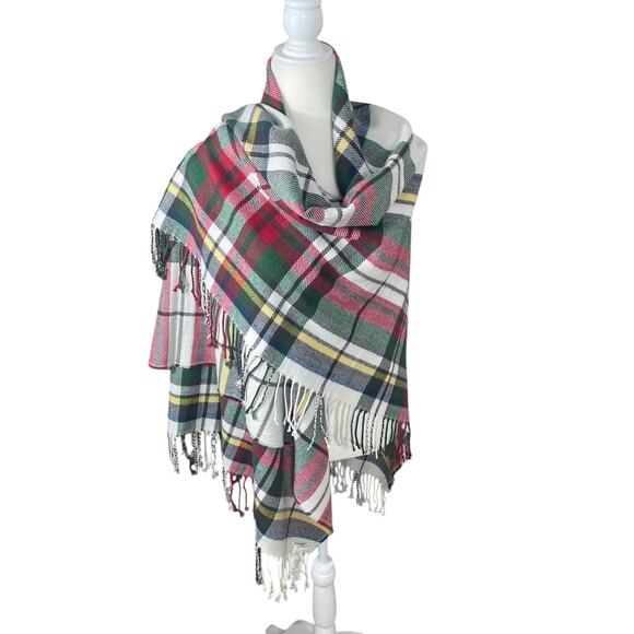 Pottery Barn Denver Plaid Scarf Shawl Fringe Size 50x60 Cozy Classic Timeless - Picture 3 of 9